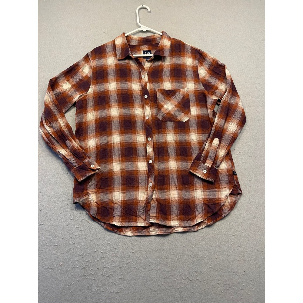 GAP Shirt Flannel Plaid Orange Purple Large Womens